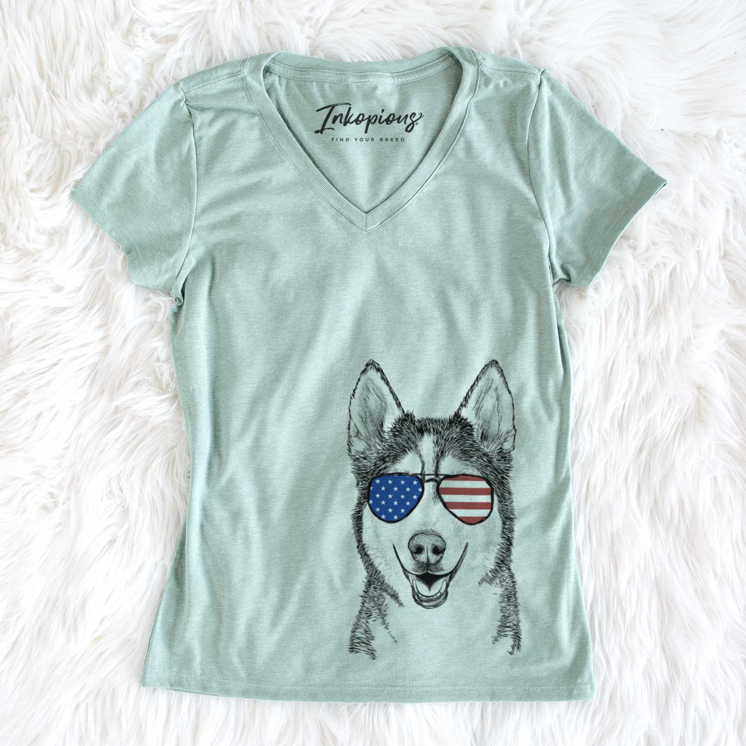 USA Kira the Siberian Husky - Women's Perfect V-neck Shirt