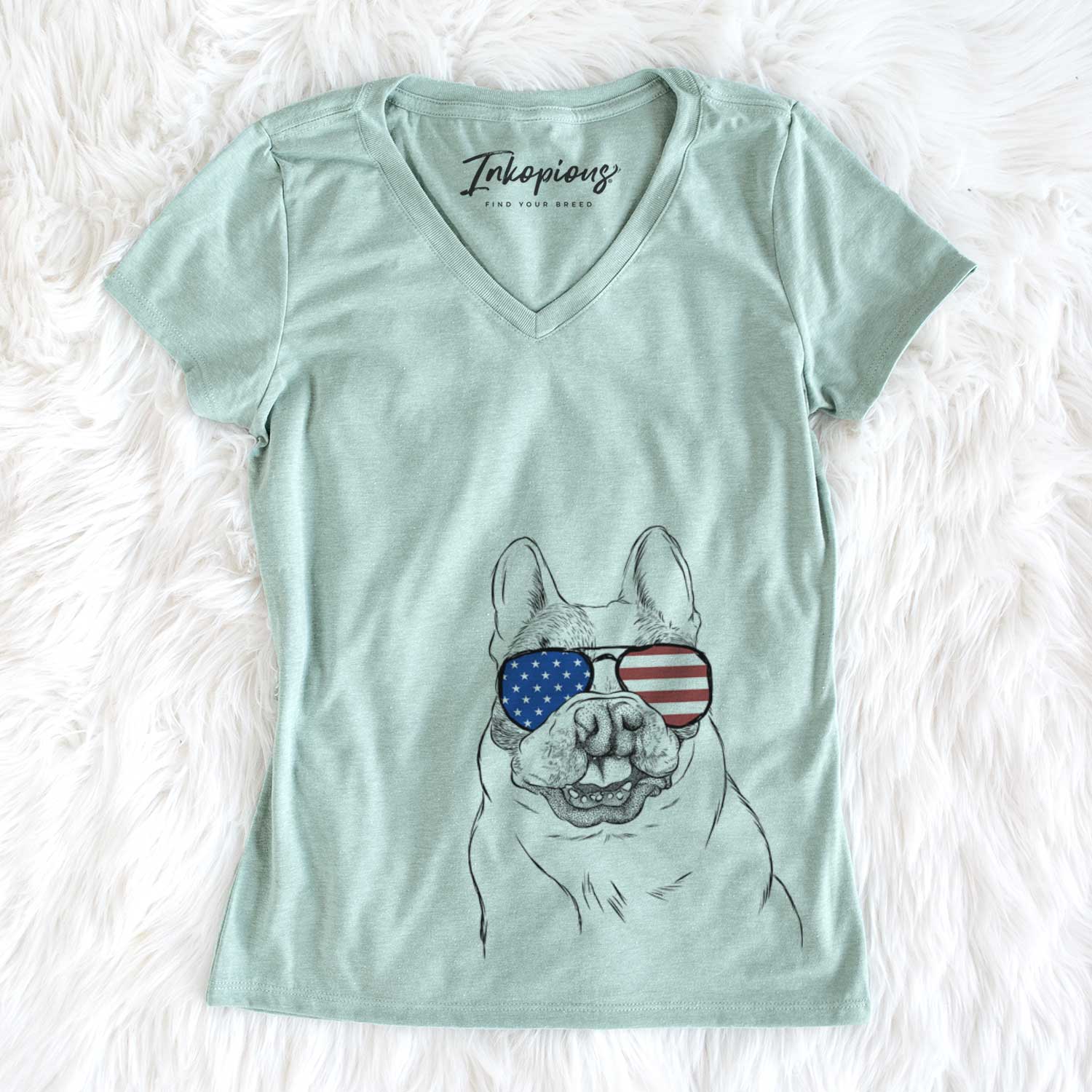 USA Lentil the French Bulldog - Women's Perfect V-neck Shirt