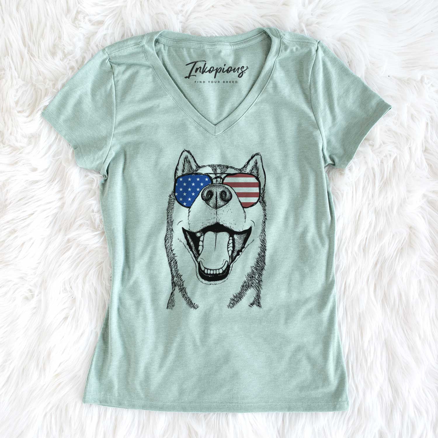 USA Little Country the Siberian Husky - Women's Perfect V-neck Shirt