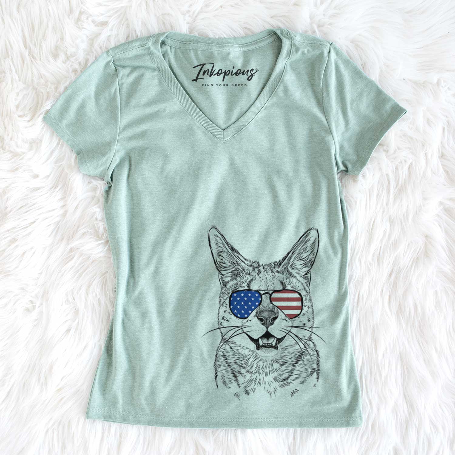 USA Lucky the Serval Cat - Women's Perfect V-neck Shirt