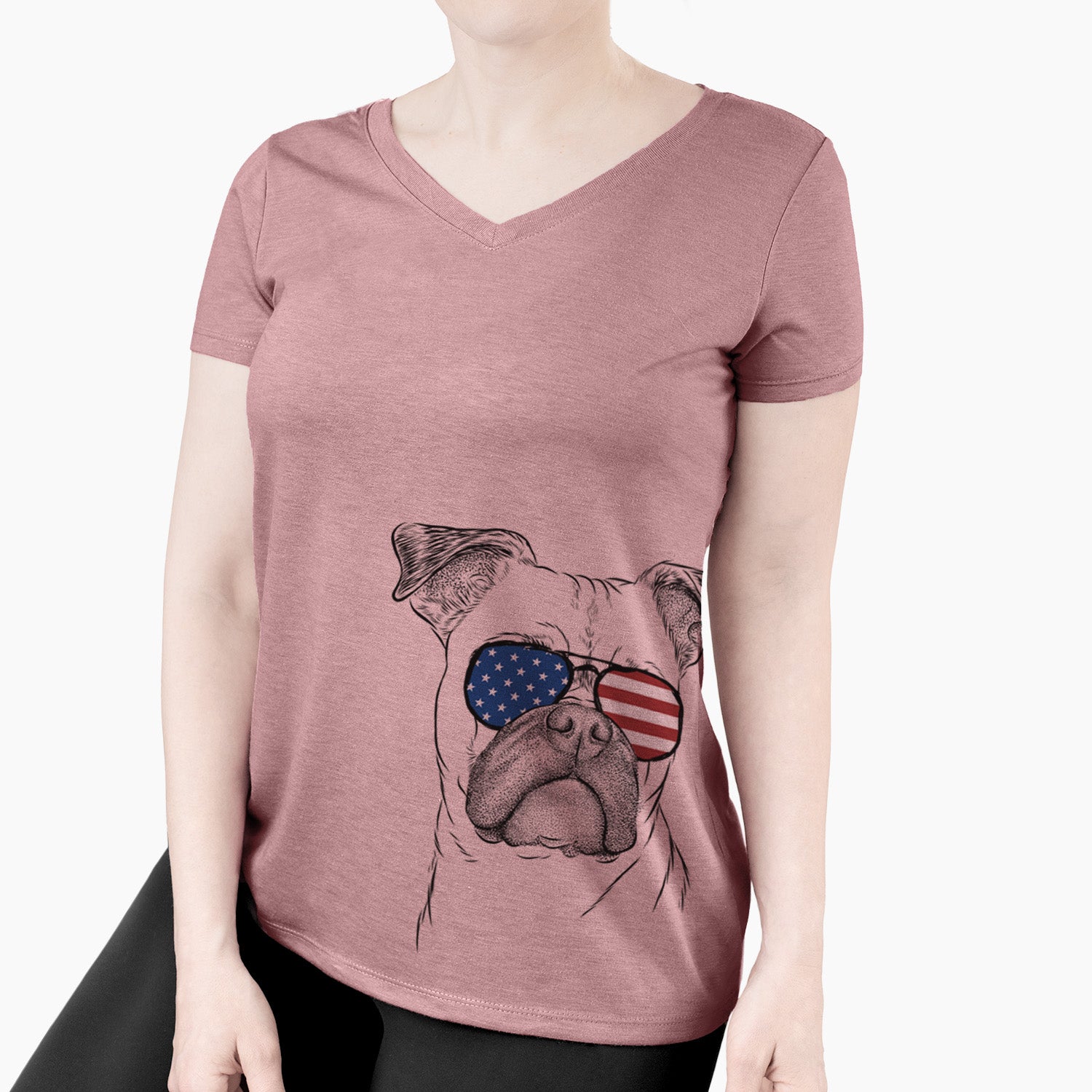 USA Mack the Bugg (Boston Terrier/Pug) - Women's Perfect V-neck Shirt
