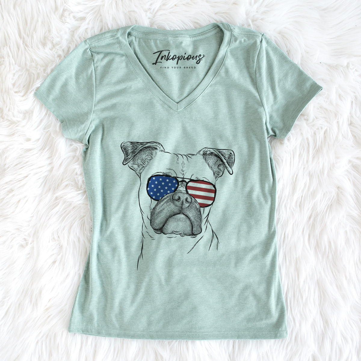 USA Mack the Bugg (Boston Terrier/Pug) - Women's Perfect V-neck Shirt