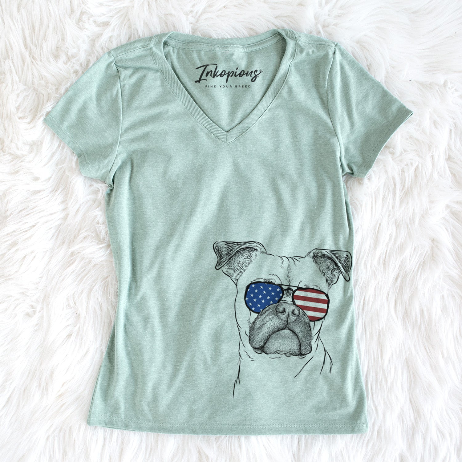 USA Mack the Bugg (Boston Terrier/Pug) - Women's Perfect V-neck Shirt