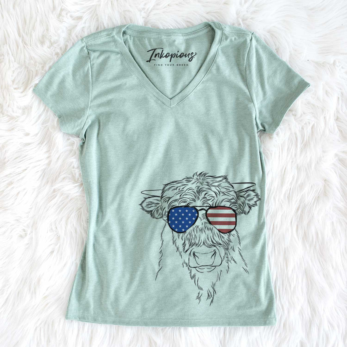 USA Mack the Scottish Highland Cow - Women's Perfect V-neck Shirt