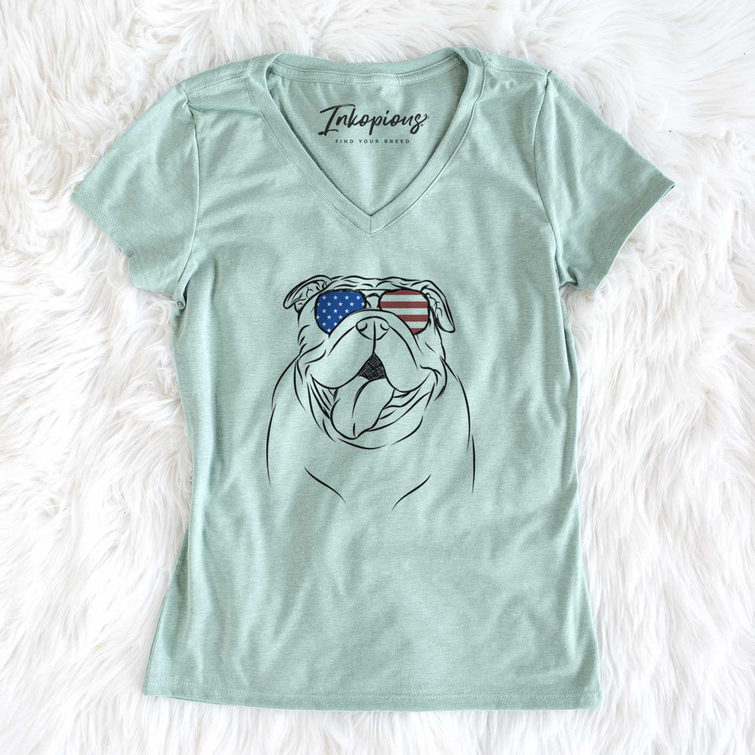 USA Missy Moo the English Bulldog - Women's Perfect V-neck Shirt