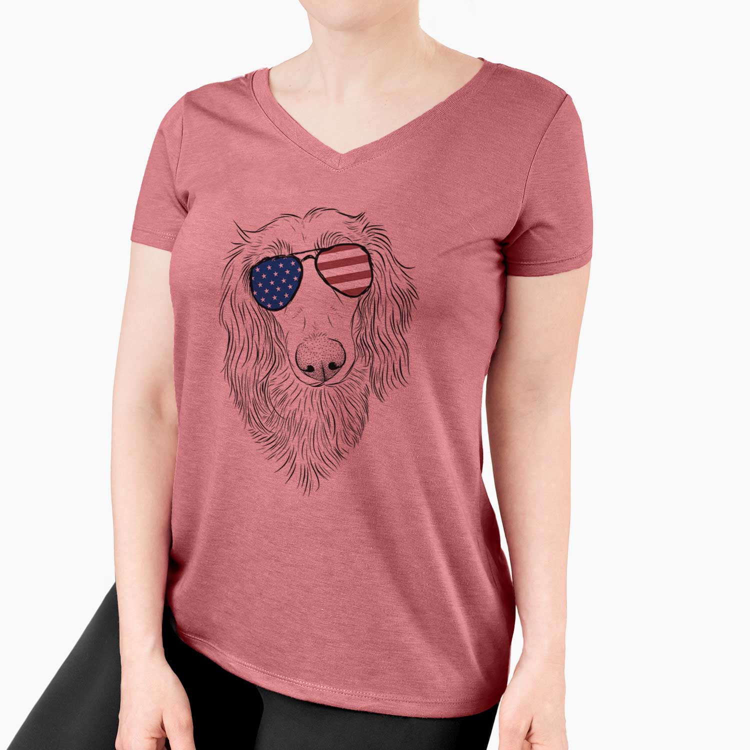 USA Mr. Rusty the Long Haired Dachshund - Women's Perfect V-neck Shirt