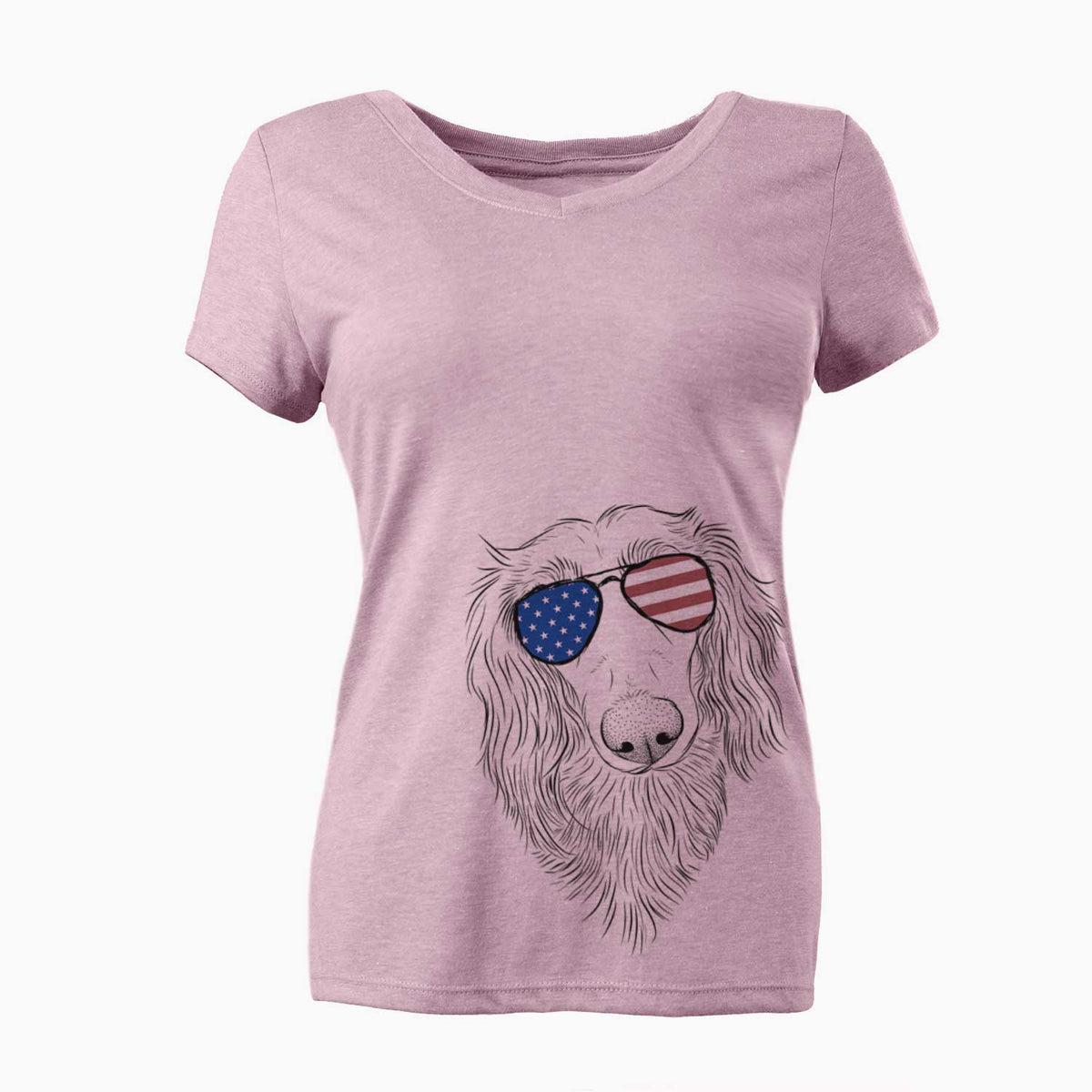 USA Mr. Rusty the Long Haired Dachshund - Women's Perfect V-neck Shirt