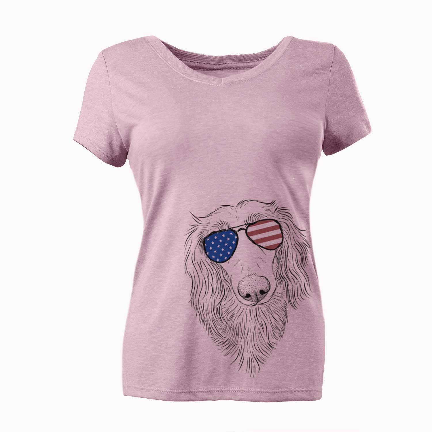 USA Mr. Rusty the Long Haired Dachshund - Women's Perfect V-neck Shirt