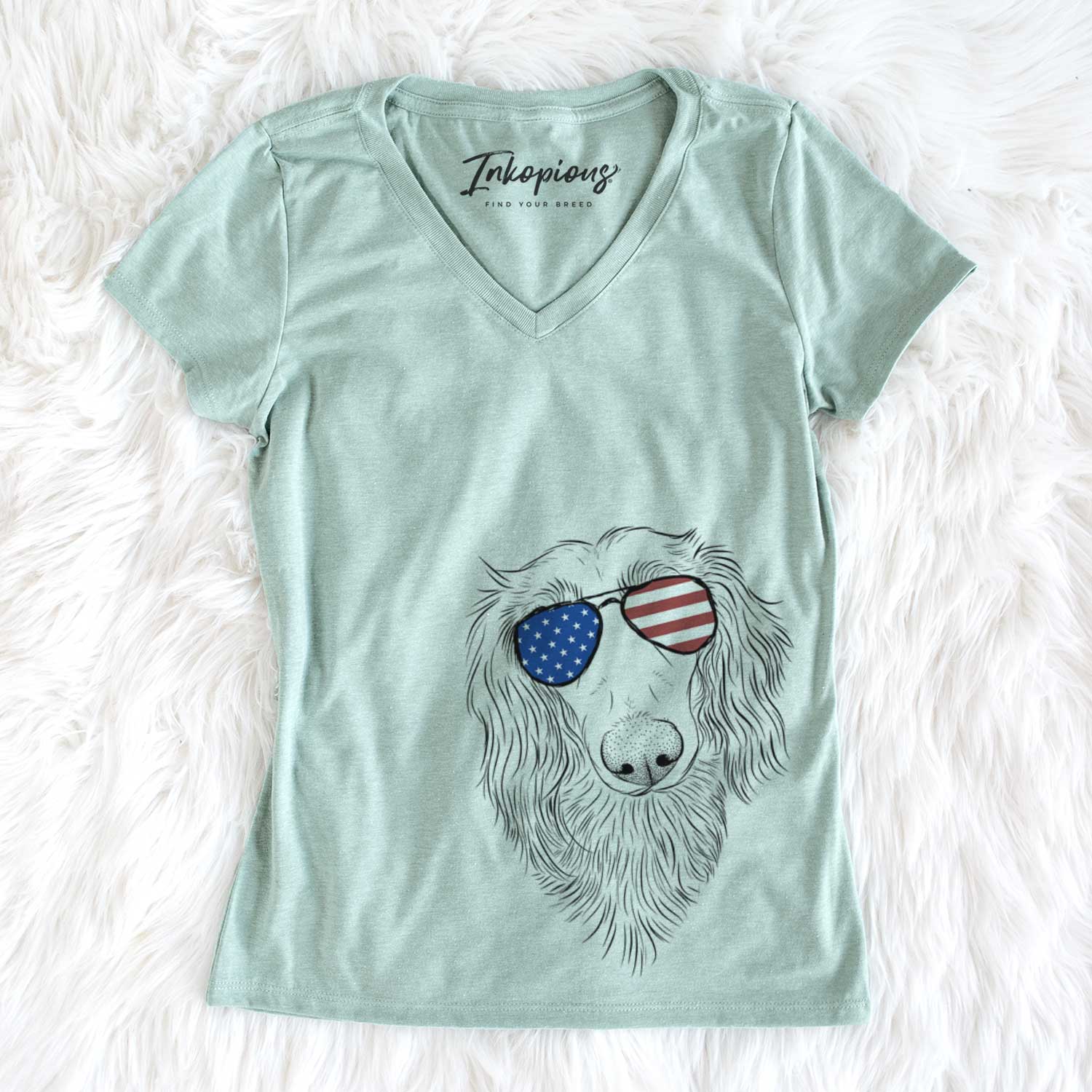 USA Mr. Rusty the Long Haired Dachshund - Women's Perfect V-neck Shirt