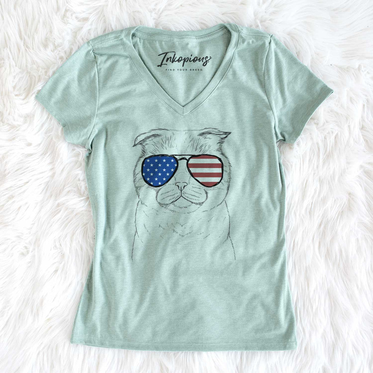 USA Neko the Scottish Fold Cat - Women's Perfect V-neck Shirt