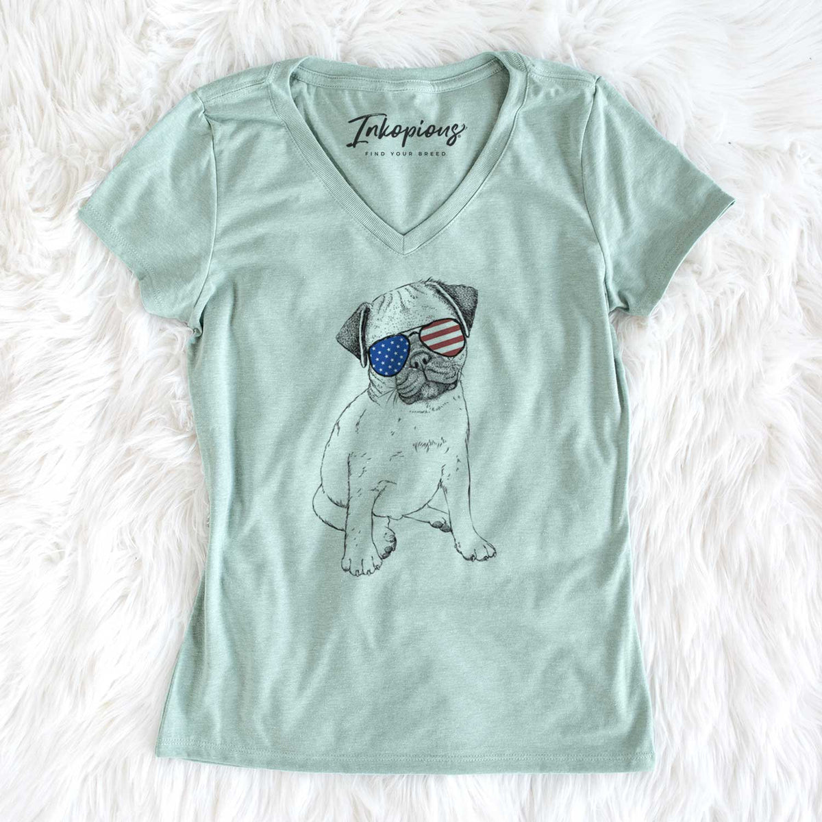 USA Nelson the Pug Puppy - Women's Perfect V-neck Shirt