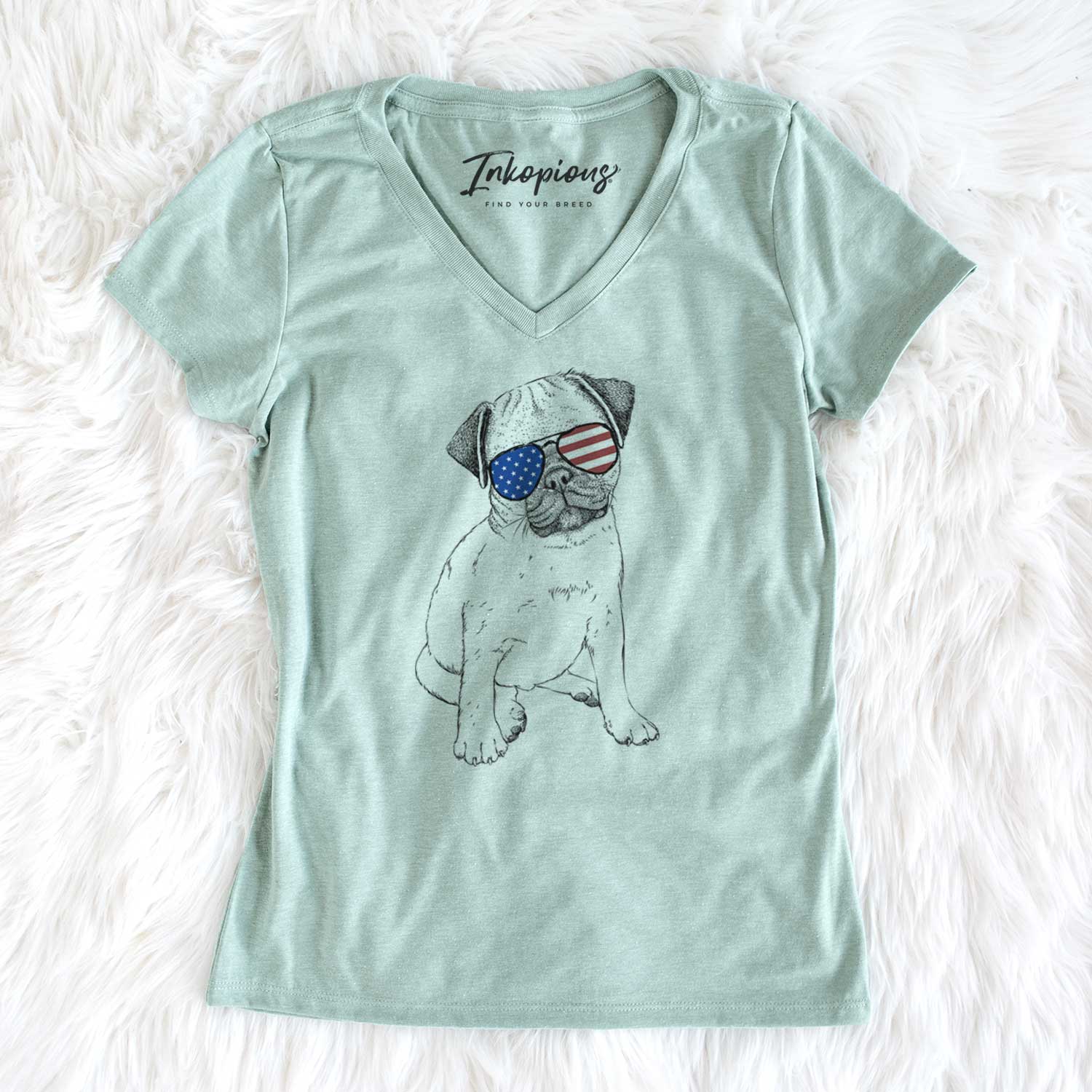 USA Nelson the Pug Puppy - Women's Perfect V-neck Shirt