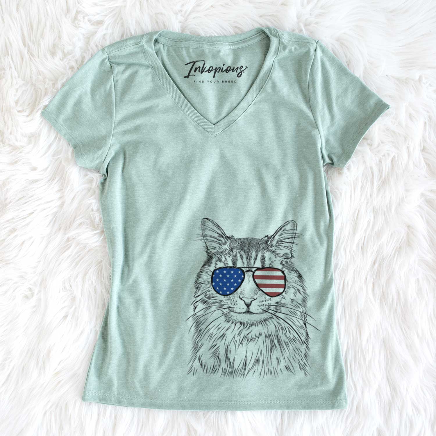 USA Oliver Fluff the Maine Coon Mix Cat - Women's Perfect V-neck Shirt