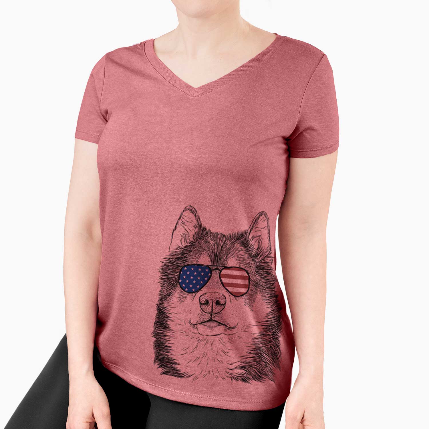 USA Oskar the Canadian Eskimo Dog - Women's Perfect V-neck Shirt