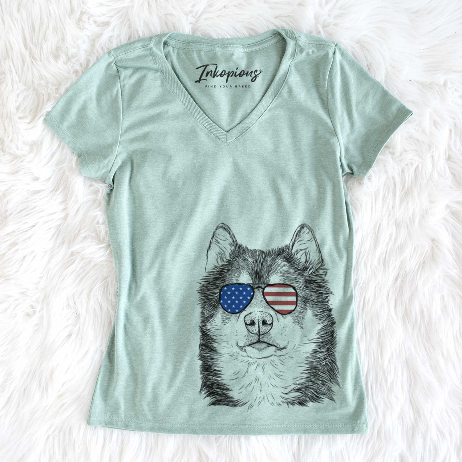 USA Oskar the Canadian Eskimo Dog - Women's Perfect V-neck Shirt