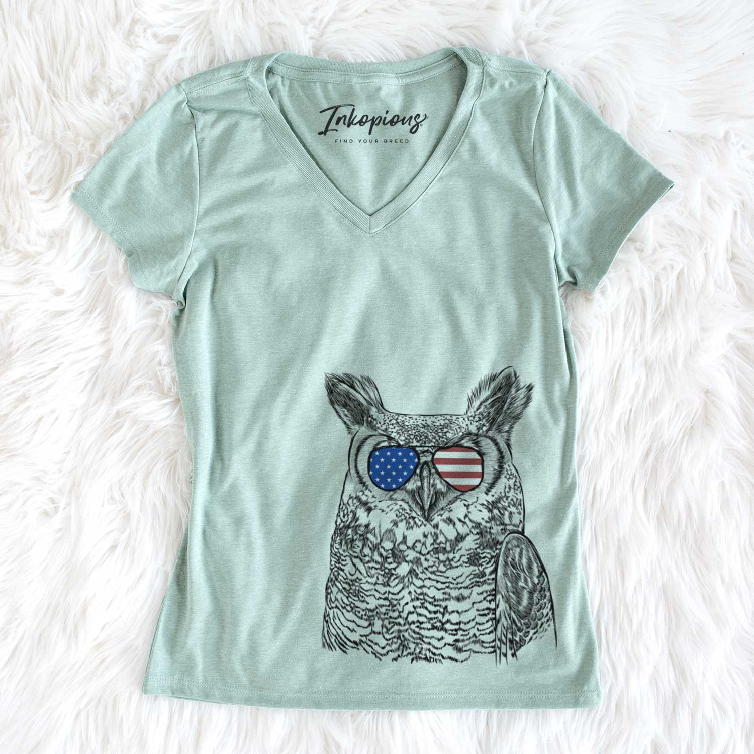 USA Ozwald the Grey Horned Owl - Women's Perfect V-neck Shirt