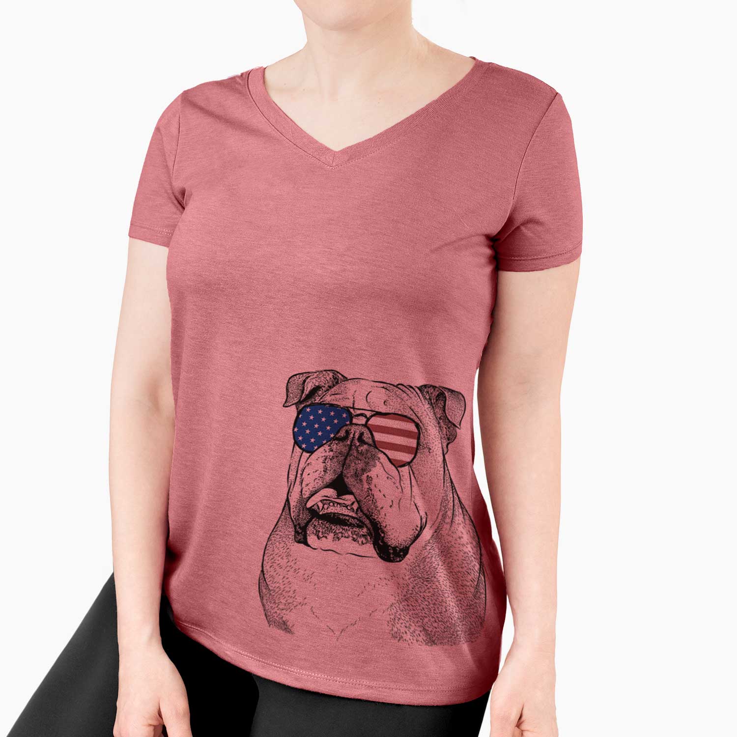 USA Piggy the English Bulldog - Women's Perfect V-neck Shirt