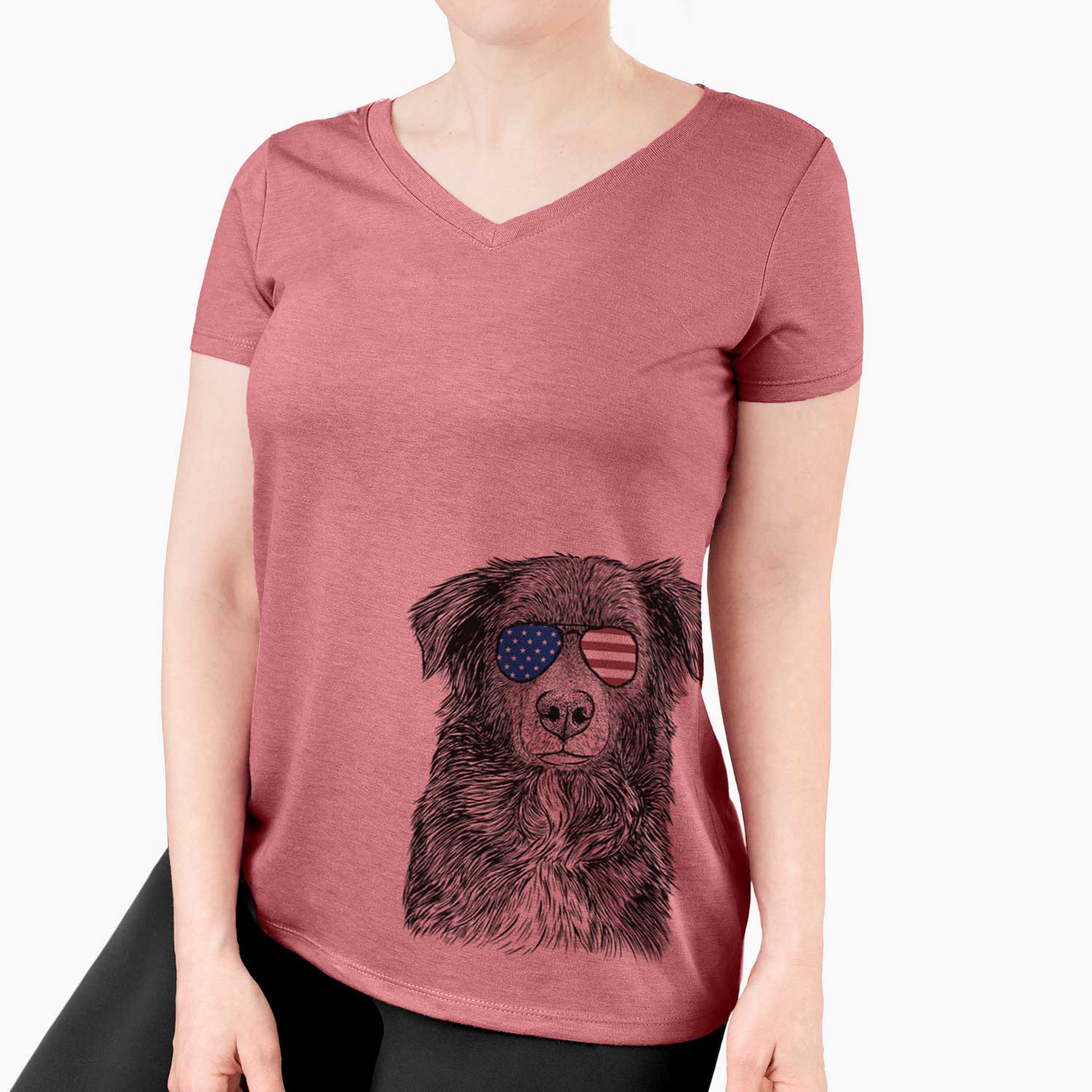 USA Pixel the Australian Shepherd - Women's Perfect V-neck Shirt