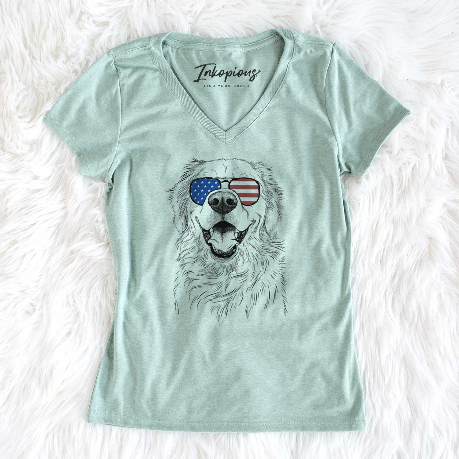 USA Roger the Golden Retriever - Women's Perfect V-neck Shirt