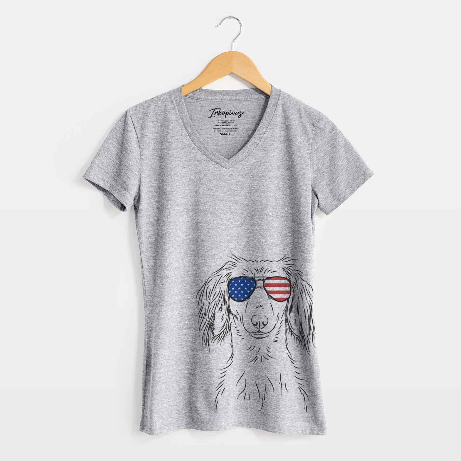 USA Roux the Long Haired Dachshund - Women's Perfect V-neck Shirt