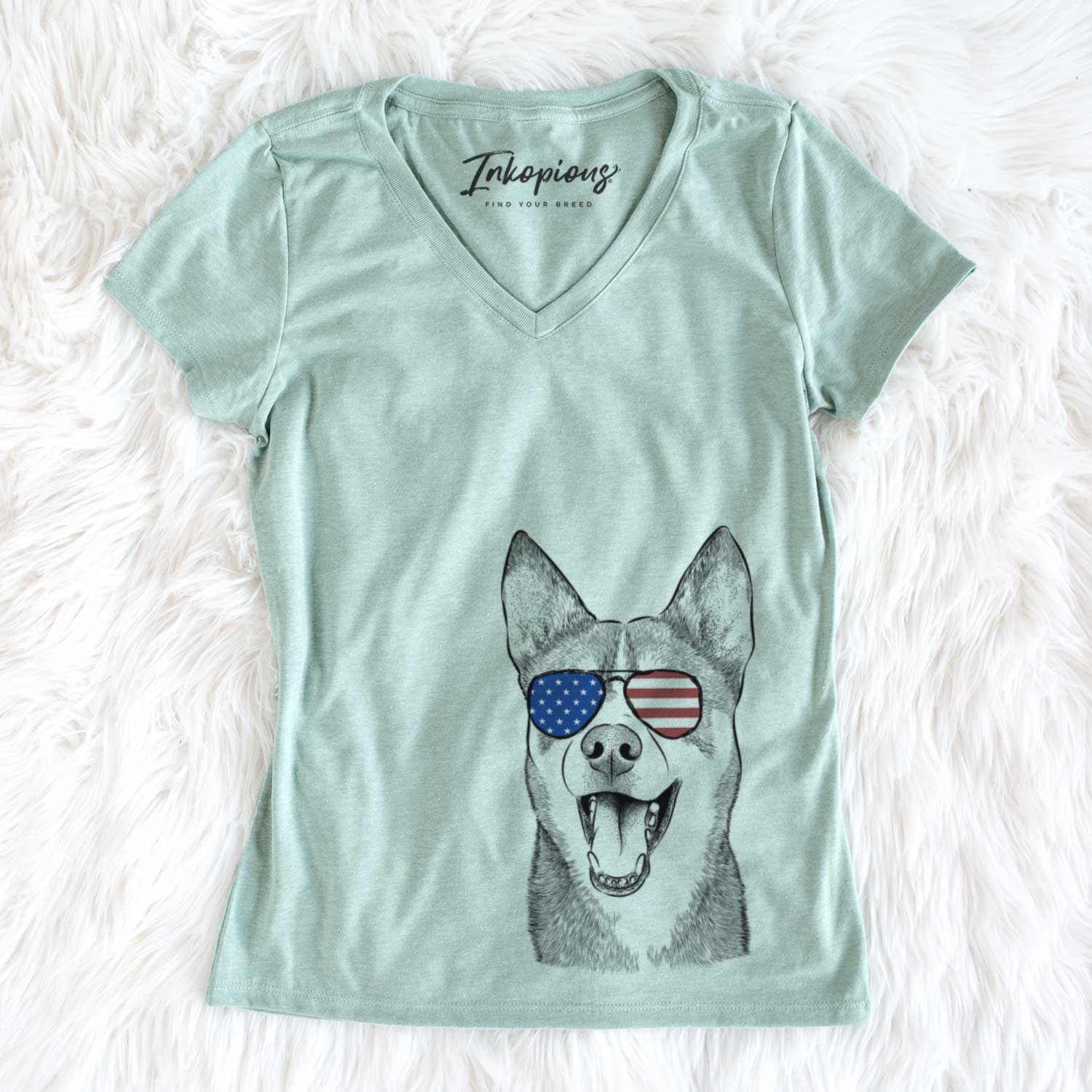 USA Roux the Siberian Husky - Women's Perfect V-neck Shirt