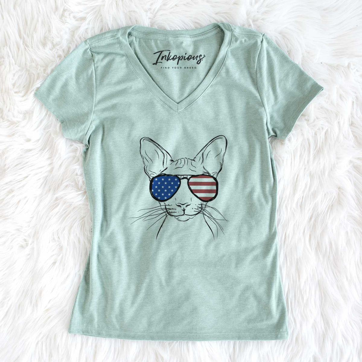USA Sammy the Spinx Cat - Women's Perfect V-neck Shirt