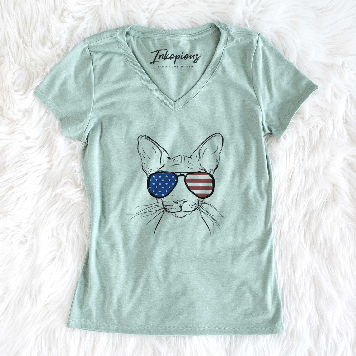 USA Sammy the Spinx Cat - Women's Perfect V-neck Shirt