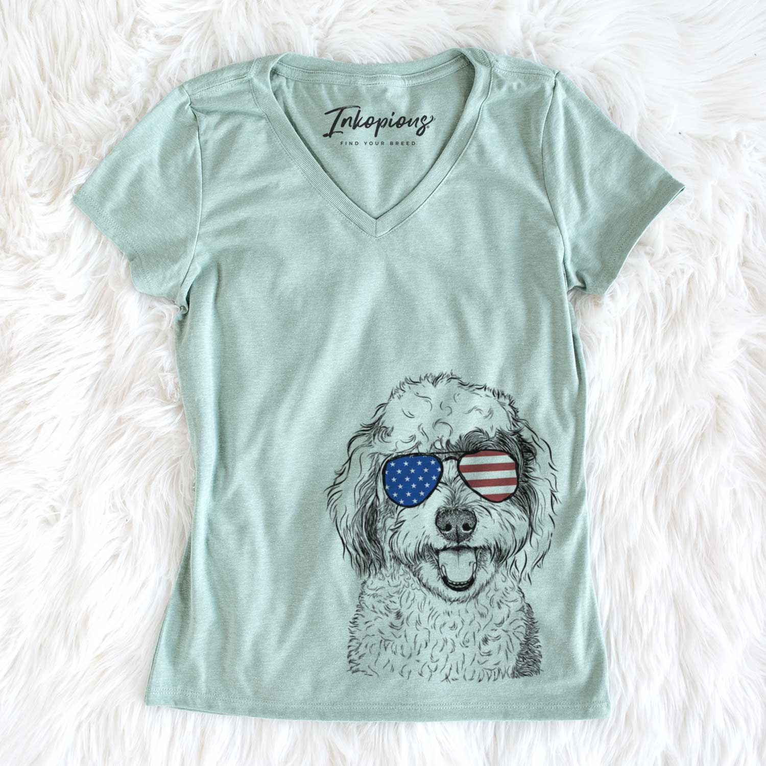 USA Sherlock the Sheepadoodle - Women's Perfect V-neck Shirt