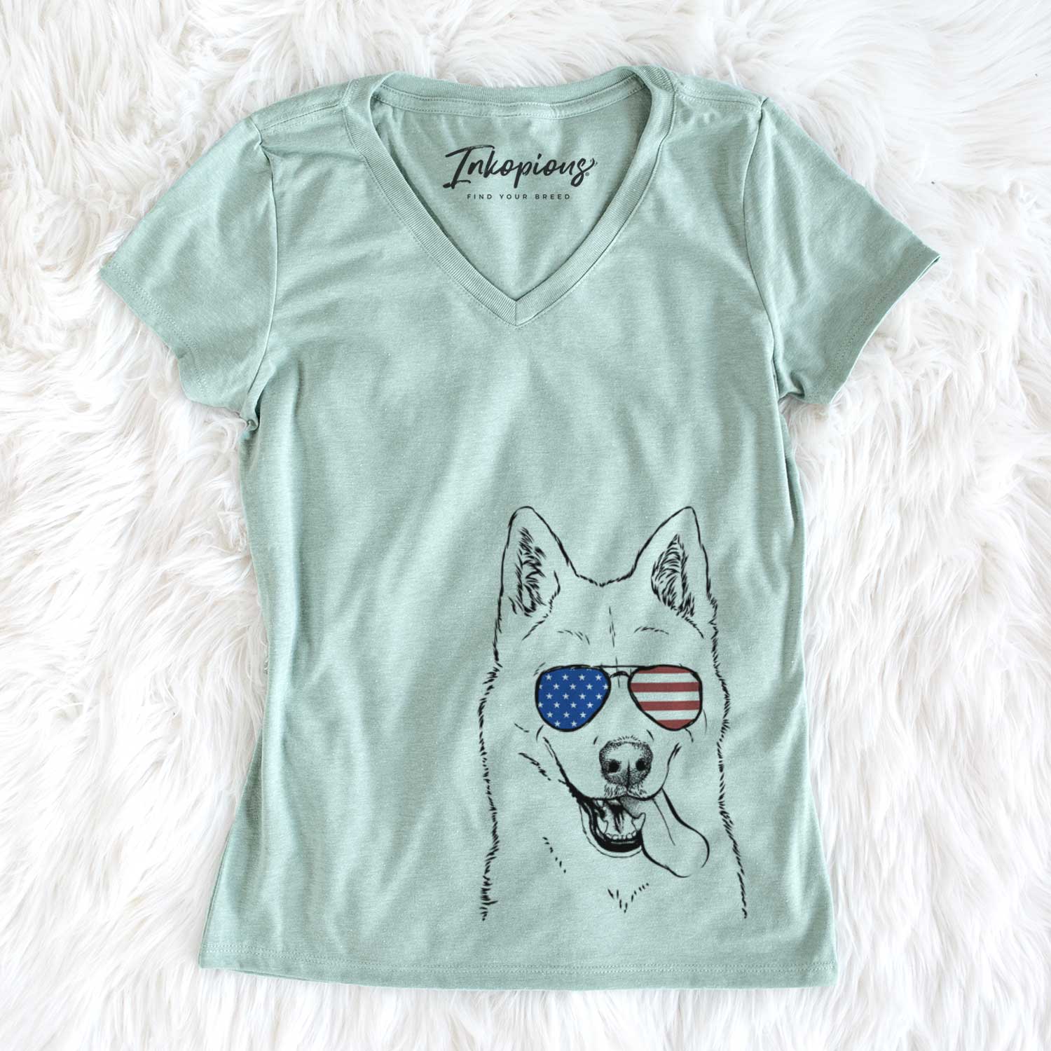 USA Sinatra  the Siberian Husky - Women's Perfect V-neck Shirt