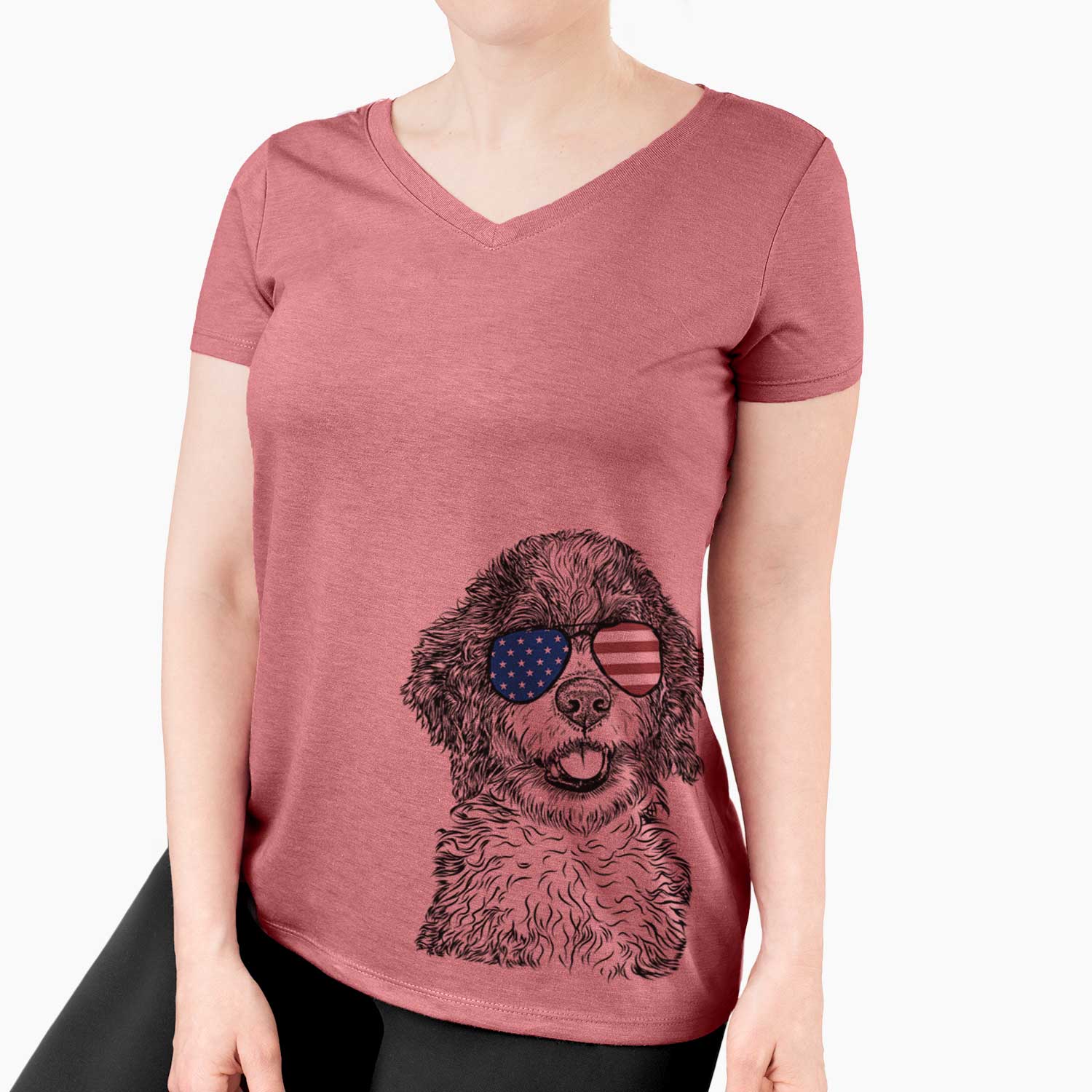 USA Smoky the Bernedoodle Puppy - Women's Perfect V-neck Shirt