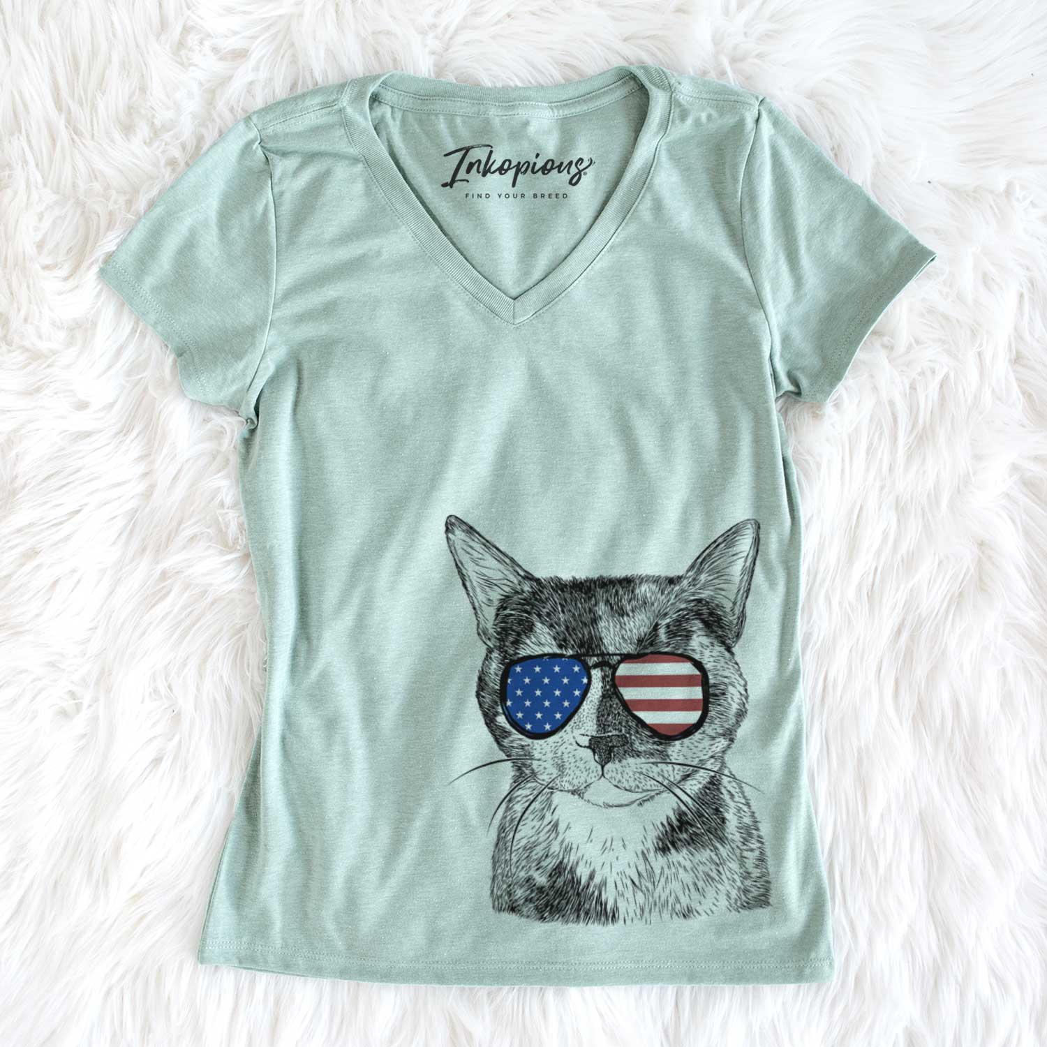 USA Spooky Kitty the Tortoiseshell Cat - Women's Perfect V-neck Shirt