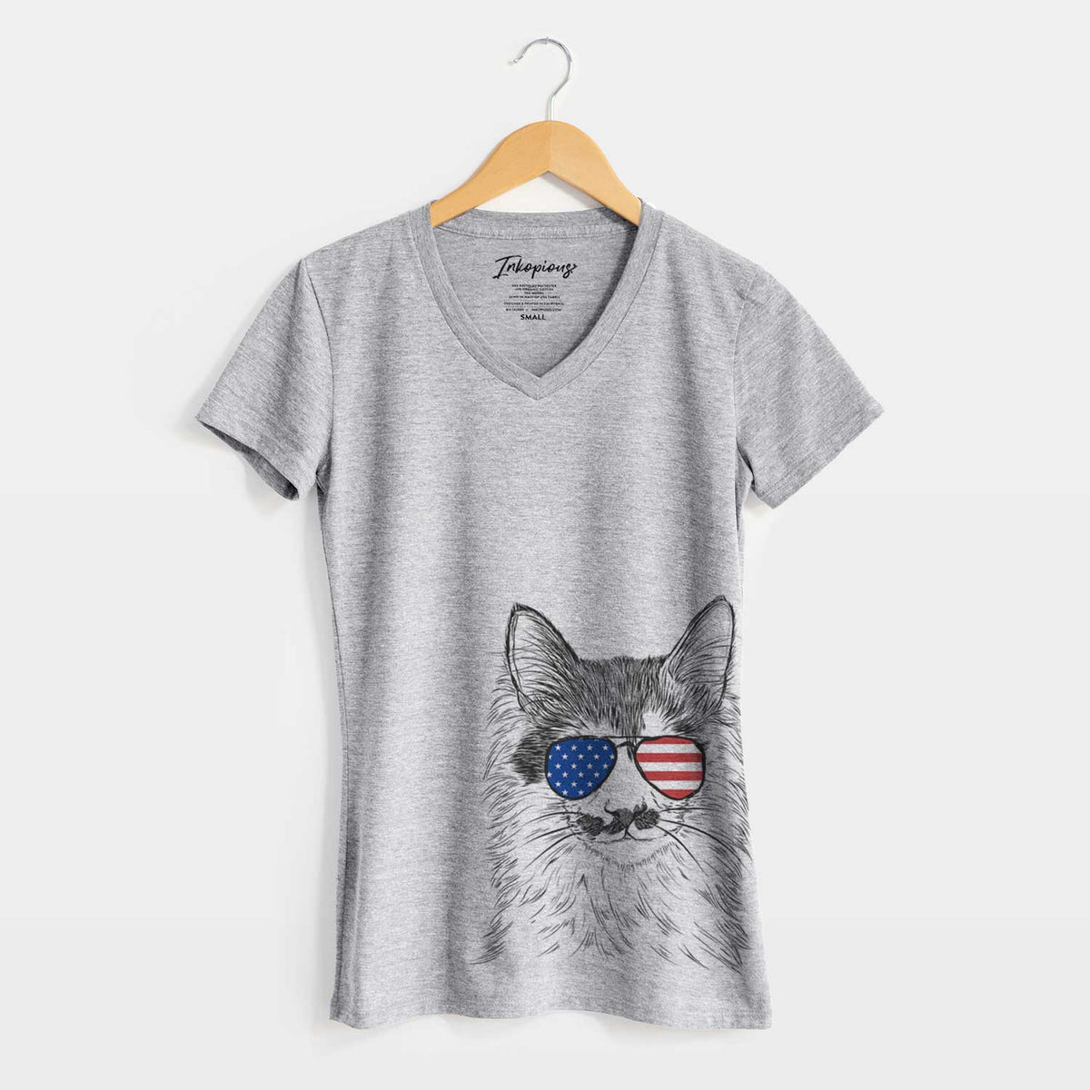 USA Stache the Longhaired Mustard Cat - Women's Perfect V-neck Shirt