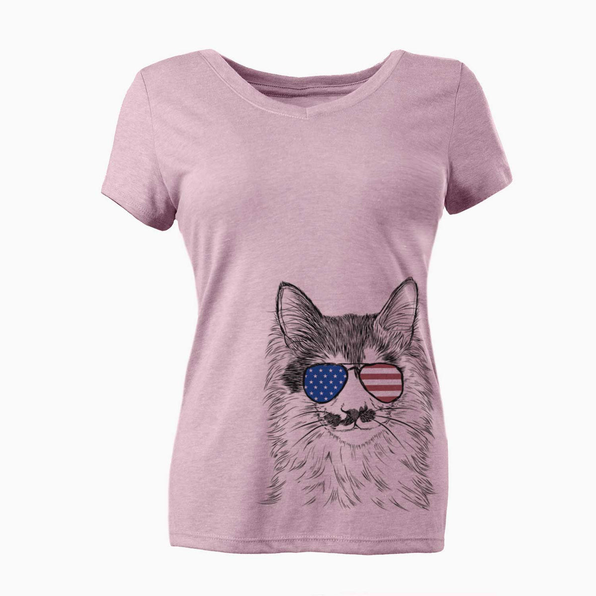 USA Stache the Longhaired Mustard Cat - Women's Perfect V-neck Shirt