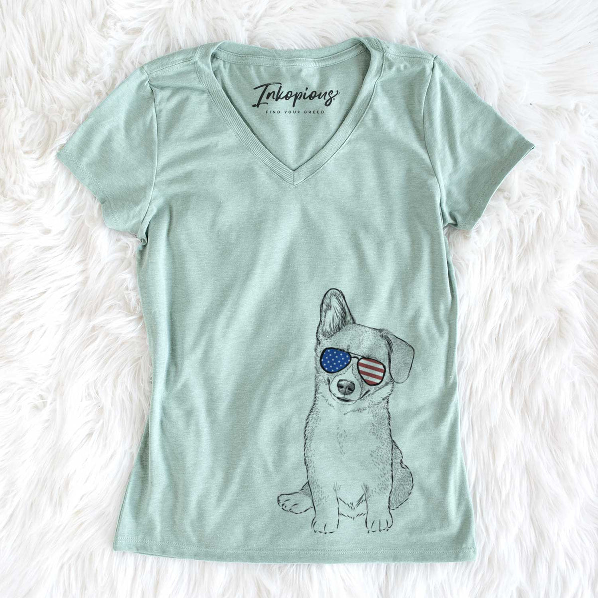 USA Toby the Corgi Puppy - Women's Perfect V-neck Shirt