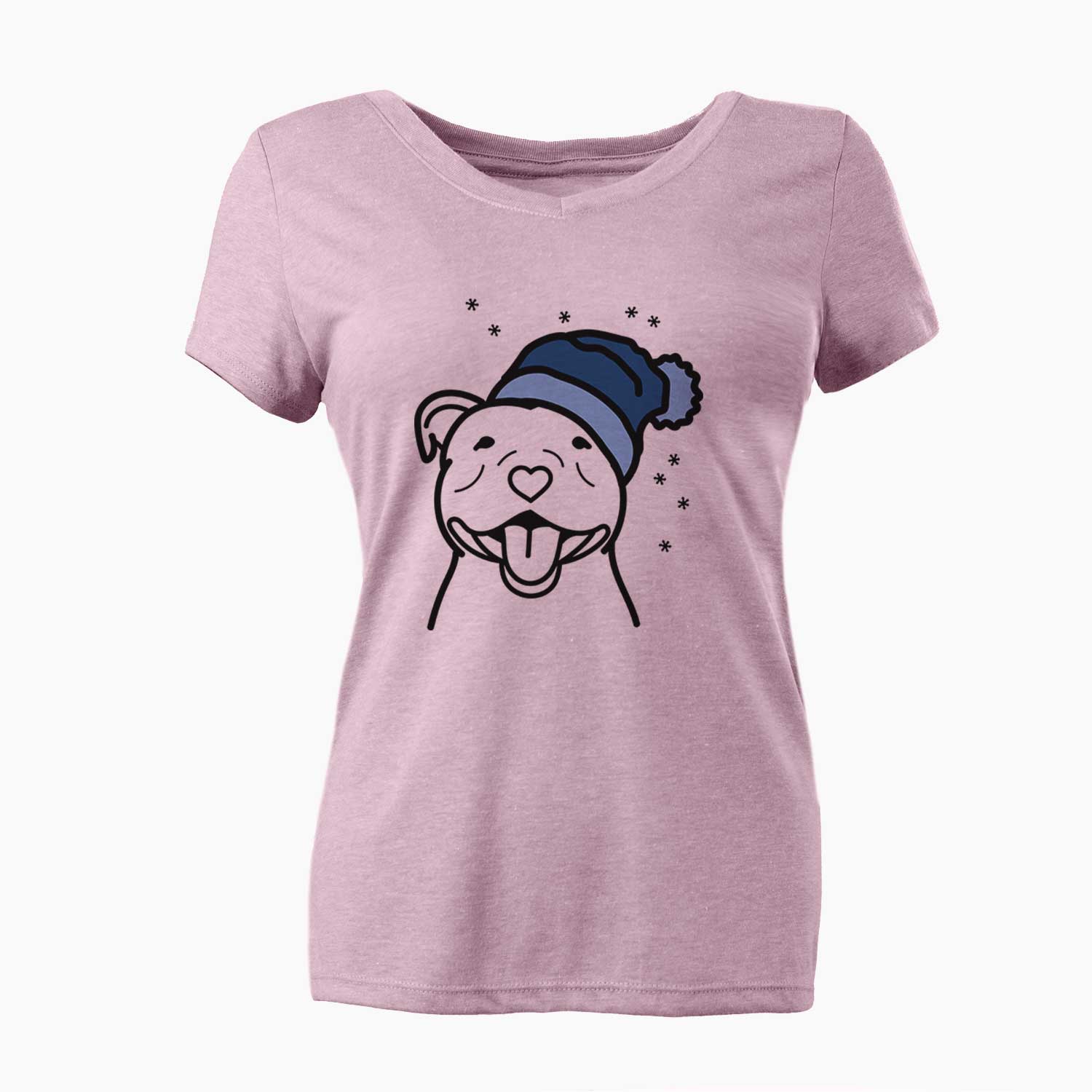 Frosty Happy American Staffordshire Terrier - Women's V-neck Shirt