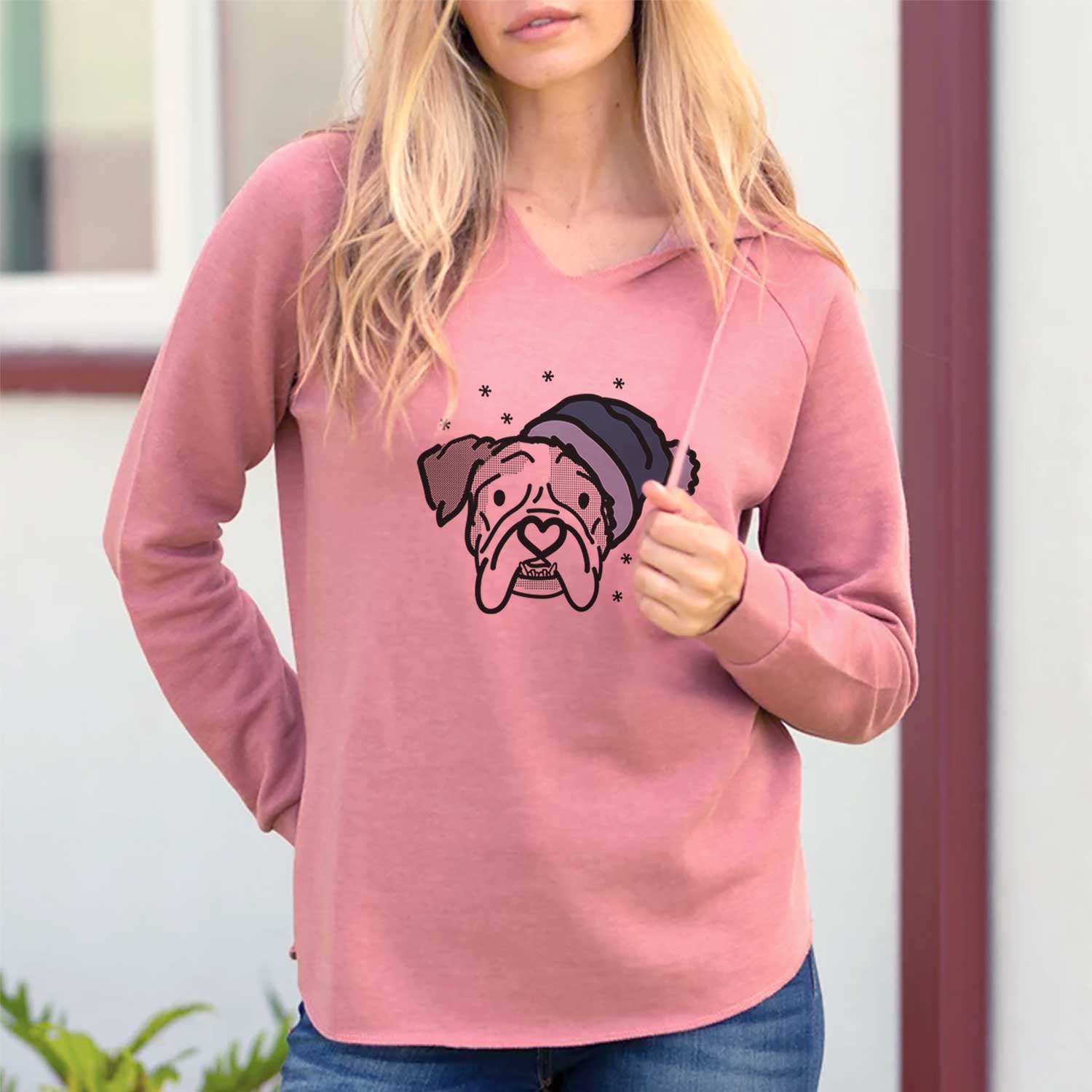 Frosty English Bulldog - Bailey - Cali Wave Hooded Sweatshirt