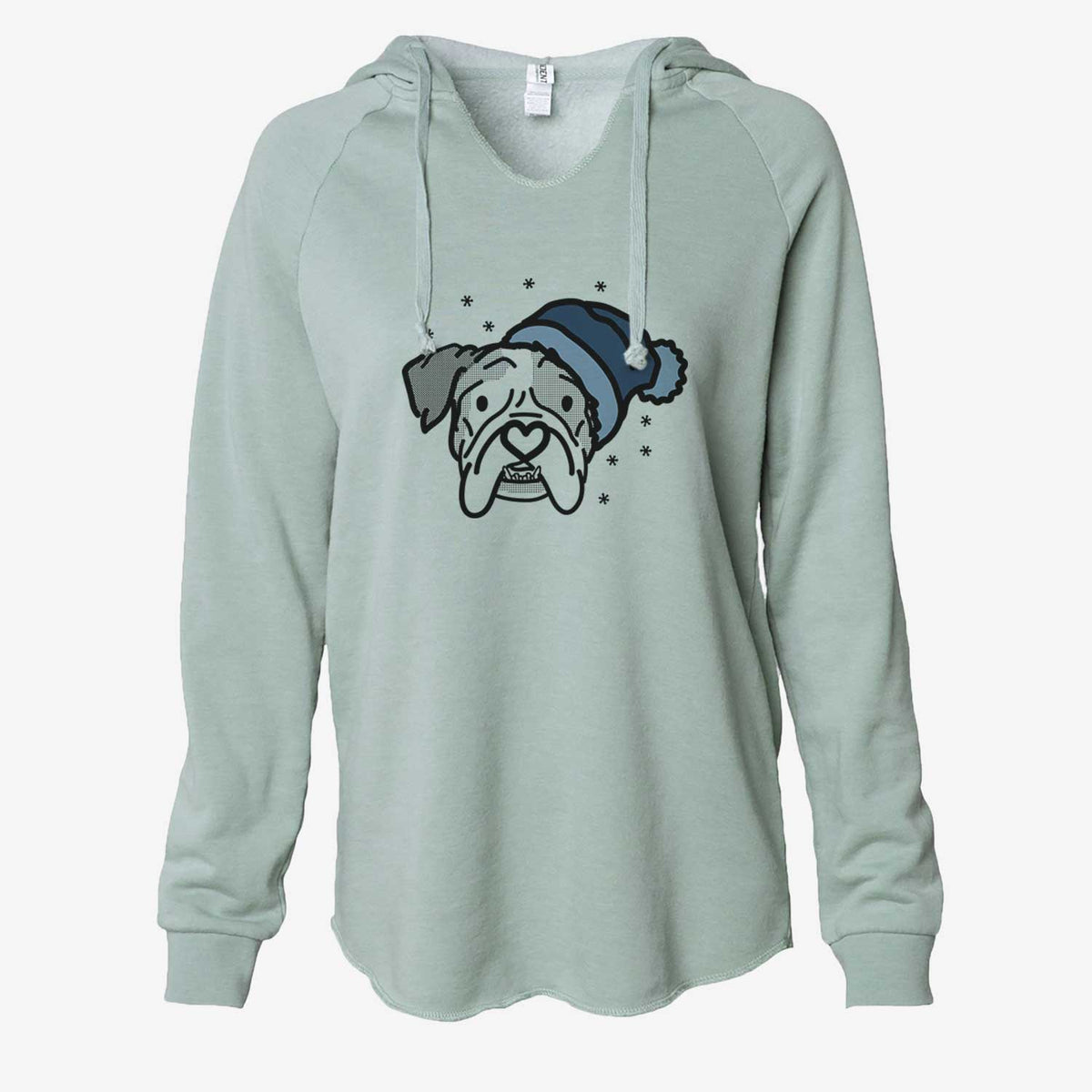 Frosty English Bulldog - Bailey - Cali Wave Hooded Sweatshirt