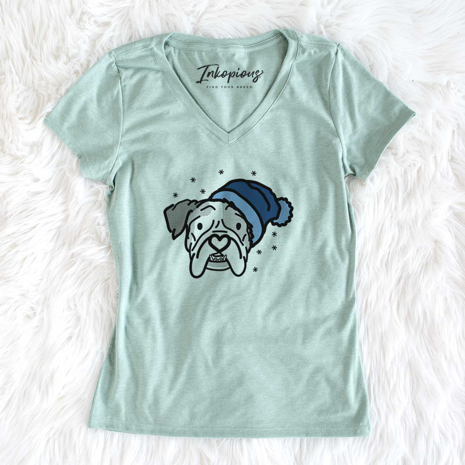 Frosty English Bulldog - Bailey - Women's V-neck Shirt
