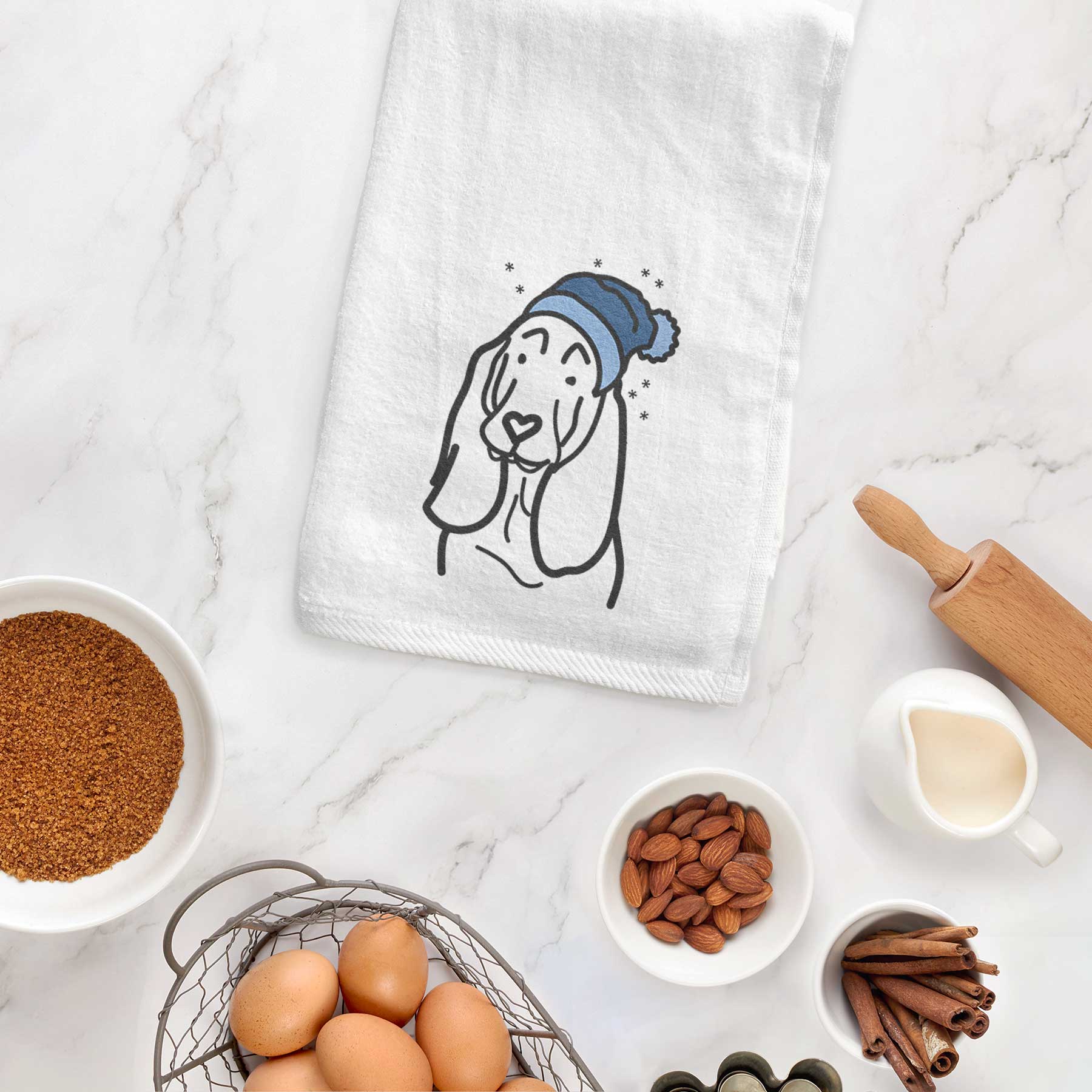 Frosty Basset Hound - Decorative Hand Towel