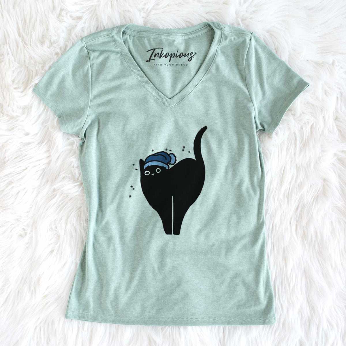 Frosty Black Cat - Bella - Women&#39;s V-neck Shirt