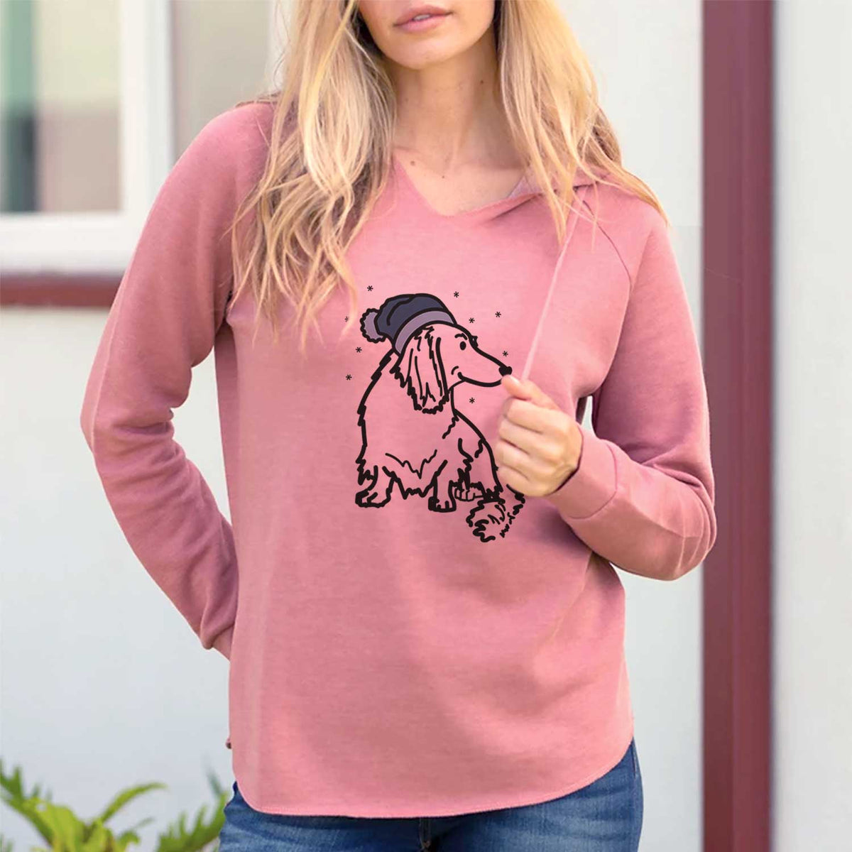 Frosty Dachshund - Bella - Cali Wave Hooded Sweatshirt