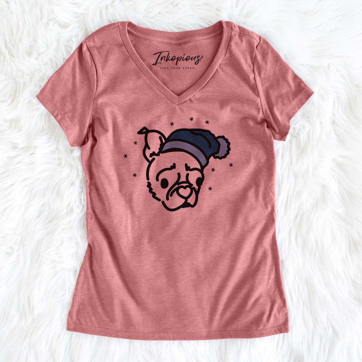 Frosty Pug Boston Terrier Mix - Bella - Women's V-neck Shirt