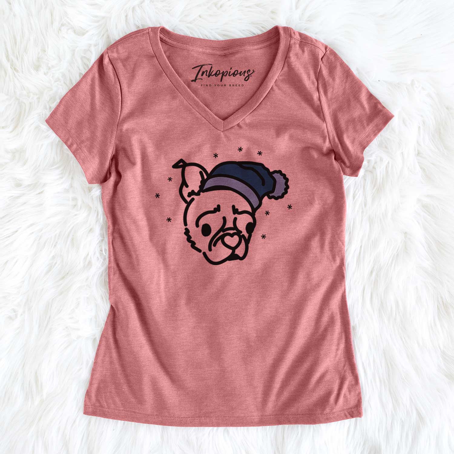 Frosty Pug Boston Terrier Mix - Bella - Women's V-neck Shirt