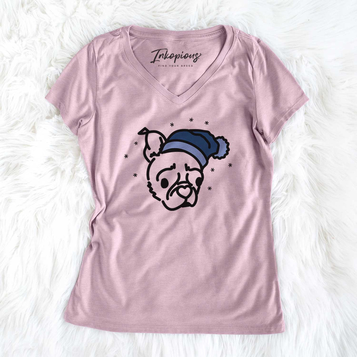 Frosty Pug Boston Terrier Mix - Bella - Women's V-neck Shirt