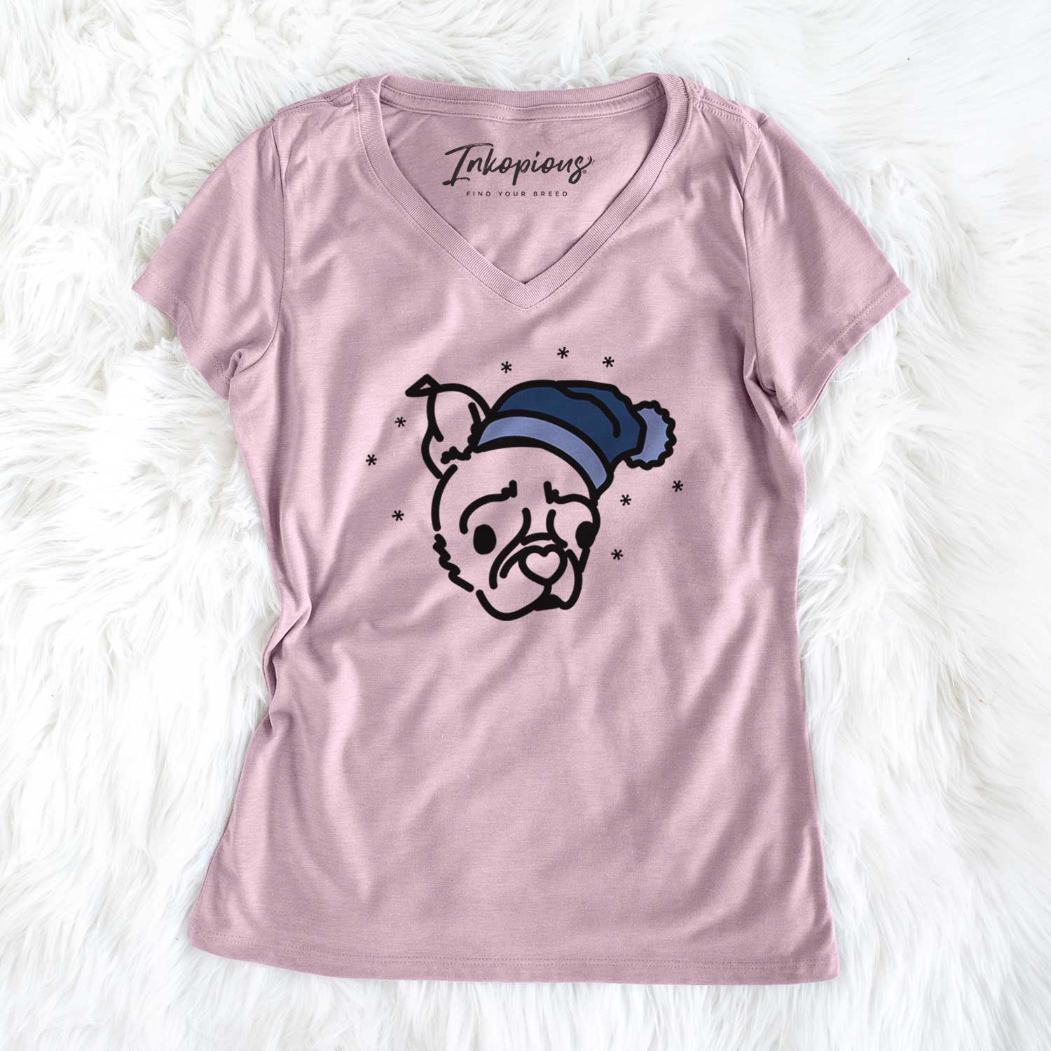 Frosty Pug Boston Terrier Mix - Bella - Women's V-neck Shirt
