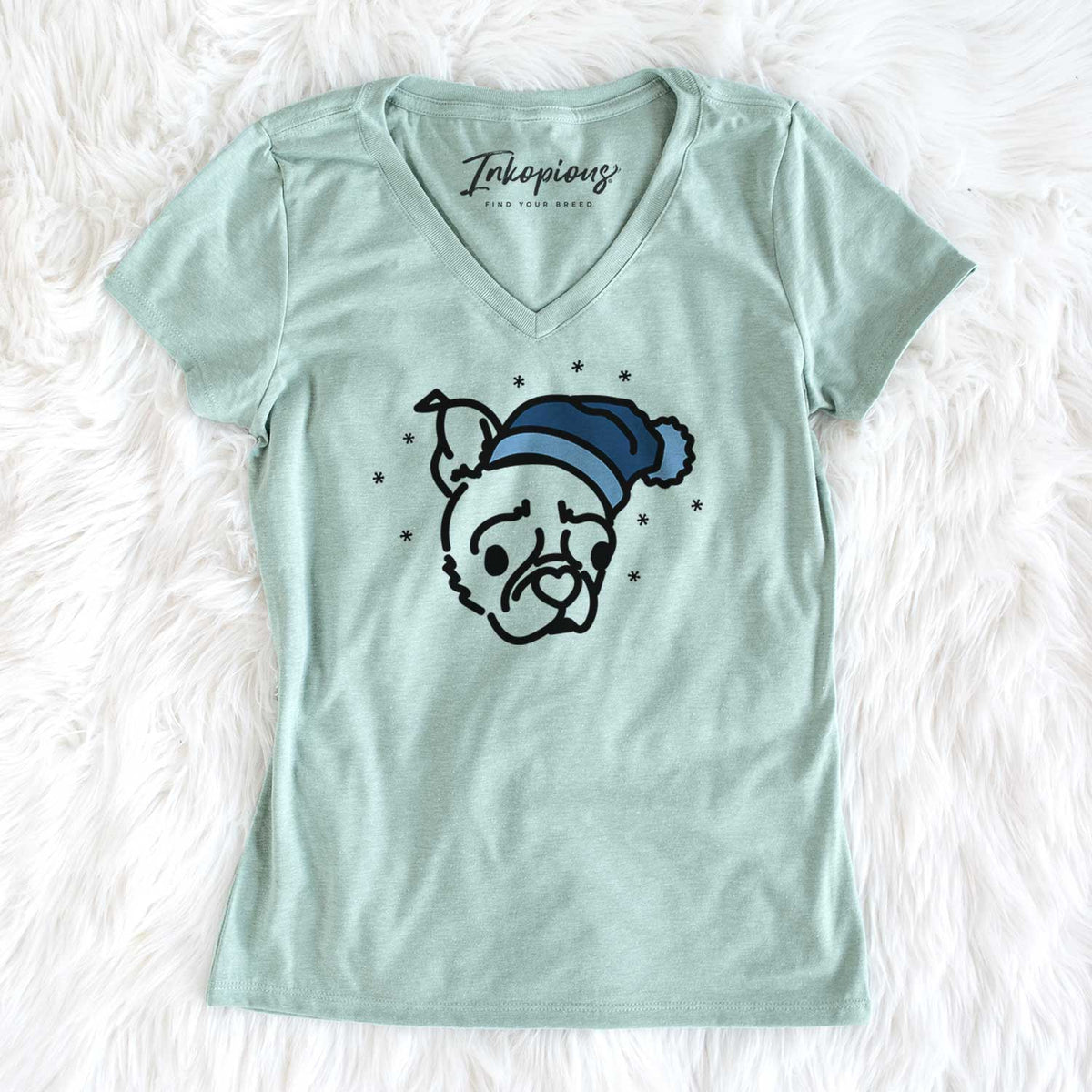 Frosty Pug Boston Terrier Mix - Bella - Women&#39;s V-neck Shirt