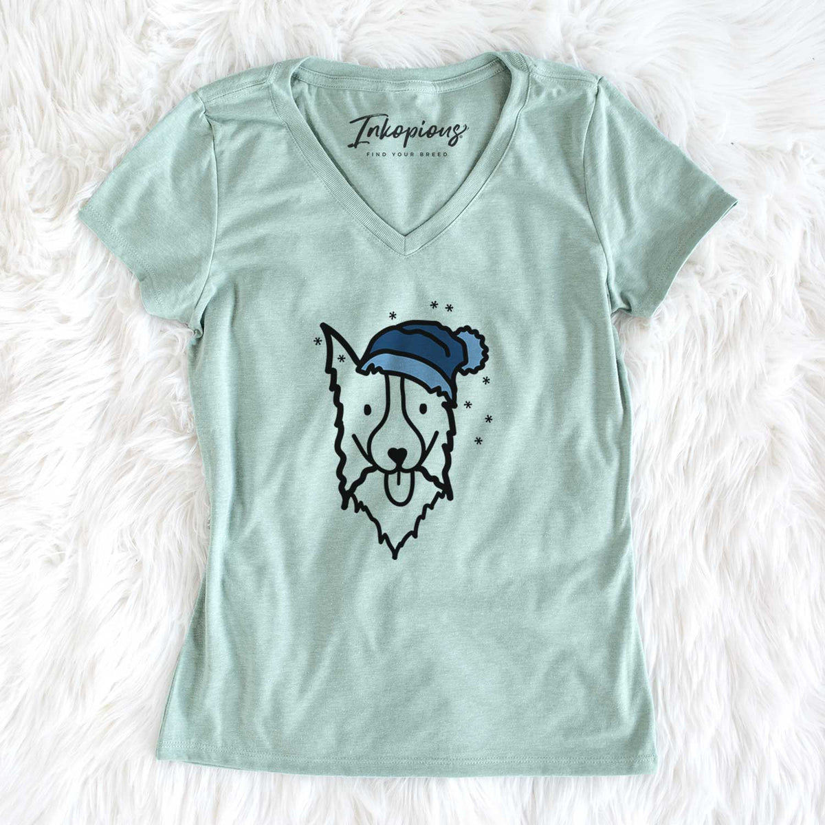 Frosty Border Collie - Women&#39;s V-neck Shirt