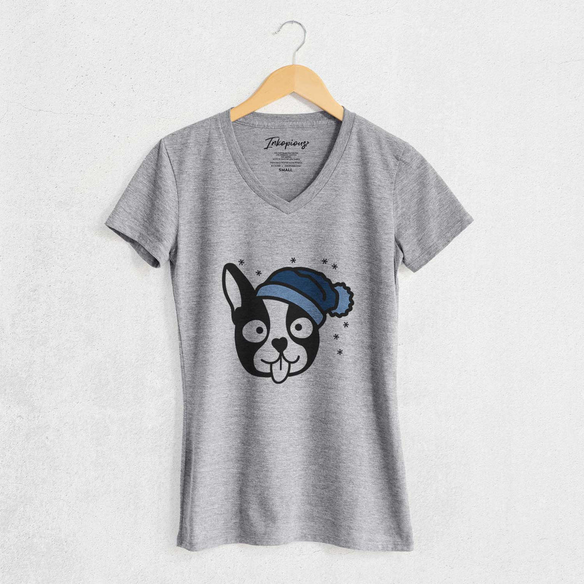 Frosty Boston Terrier - Women's V-neck Shirt