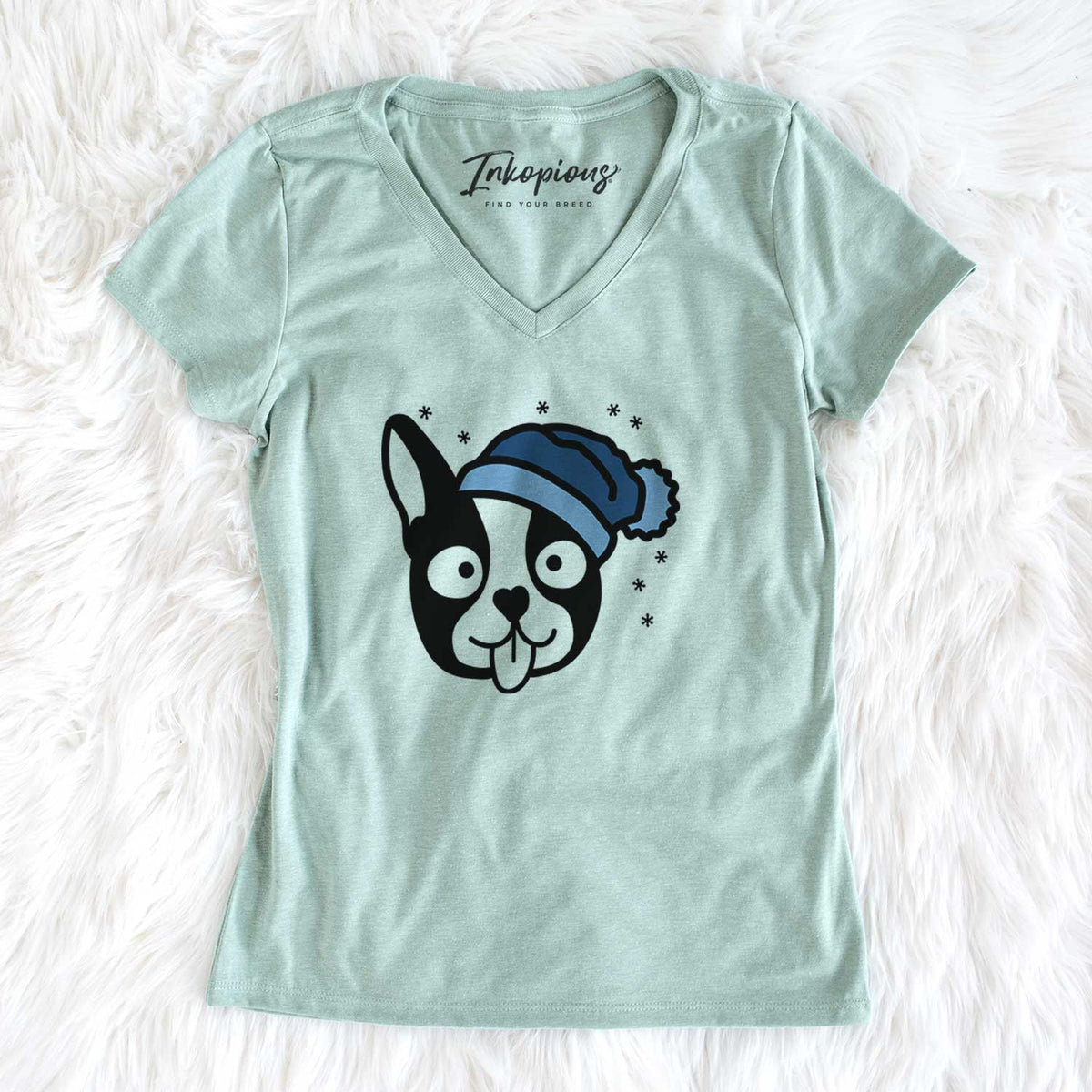 Frosty Boston Terrier - Women&#39;s V-neck Shirt