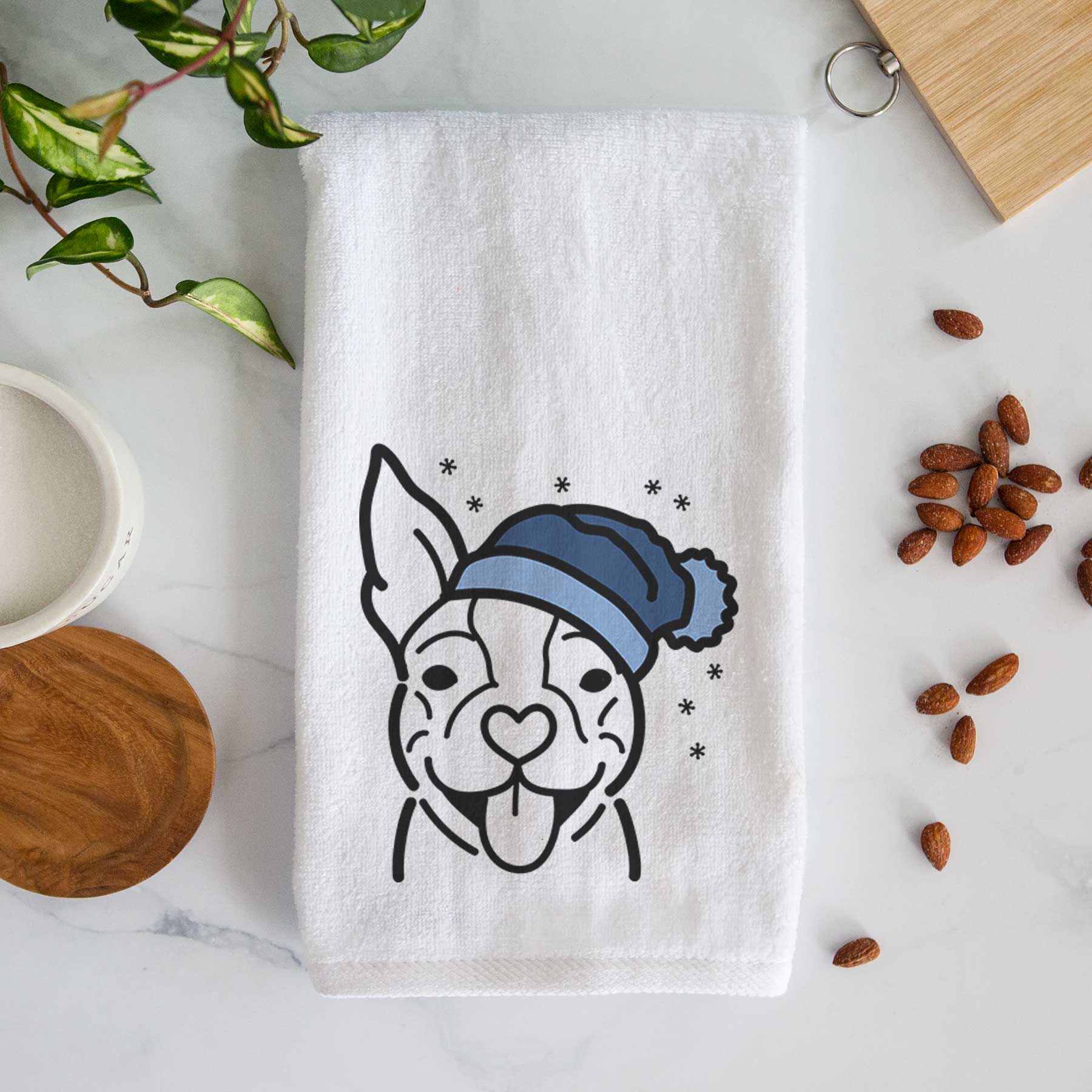 Frosty Happy Boston Terrier - Decorative Hand Towel